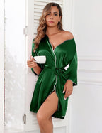 Ekouaer Women Silk Robes Short Satin Bathrobe 3/4 Sleeve Kimono Bride Robe Valentines Silky Sleepwear with Pockets S-XXL
