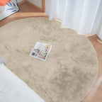 ORINOVA Camel Plush Shag Faux Rabbit Washable Fuzzy Fur Rugs for Living Room Bedroom Kids Circle Small Nursery Area Rug Round Rug 3ft