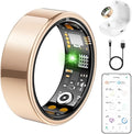 Ring Health Tracker for Women Men, Fitness Ring with Heart Rate,Blood Oxygen,Sleep Monitor,Calories, Step Counter, IP68 Waterproof Smart Ring for iPhone & Android, No Subscription Fee (Rose Gold, 8#)
