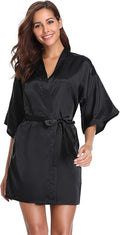 Vlazom Womens Kimono Robes Dressing Gown Satin Bathrobe Nightdress Short Style Bridal Robe