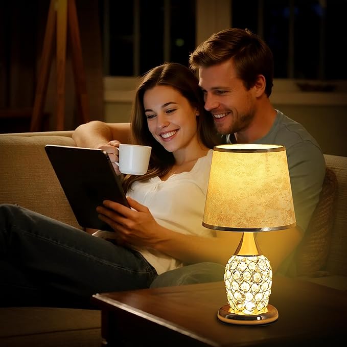 WSYEAR Crystal Table Lamp, Modern Lamp with Rose Flower Shade, LED Night Light with On/Off Switch Crystal Lamp for Living Room, Girl Bedroom, Dresser, Office