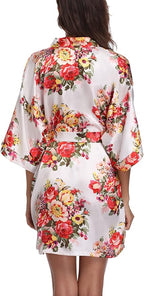 Women's Floral Satin Robes Bride Bridesmaid Getting Ready Robe Short Silky Kimono Sleepwear for Wedding Party