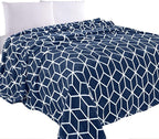 Elegant Comfort Luxury Velvety Feel Blanket, All-Season Lightweight Blanket, Ultra Plush, Soft, Cozy-Fuzzy Flannel Fleece for Couch, Sofa, Bed, Travel, Cube Design, Full/Queen, Navy