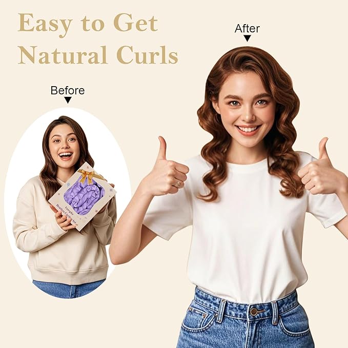 Satin Heatless Hair Curler Curls Overnight Hair Curlers to Sleep in, Hair Curlers No Heat Curls Overnight, Heatless Curling Set for Women Long Hair - 8 Pcs (Purple)