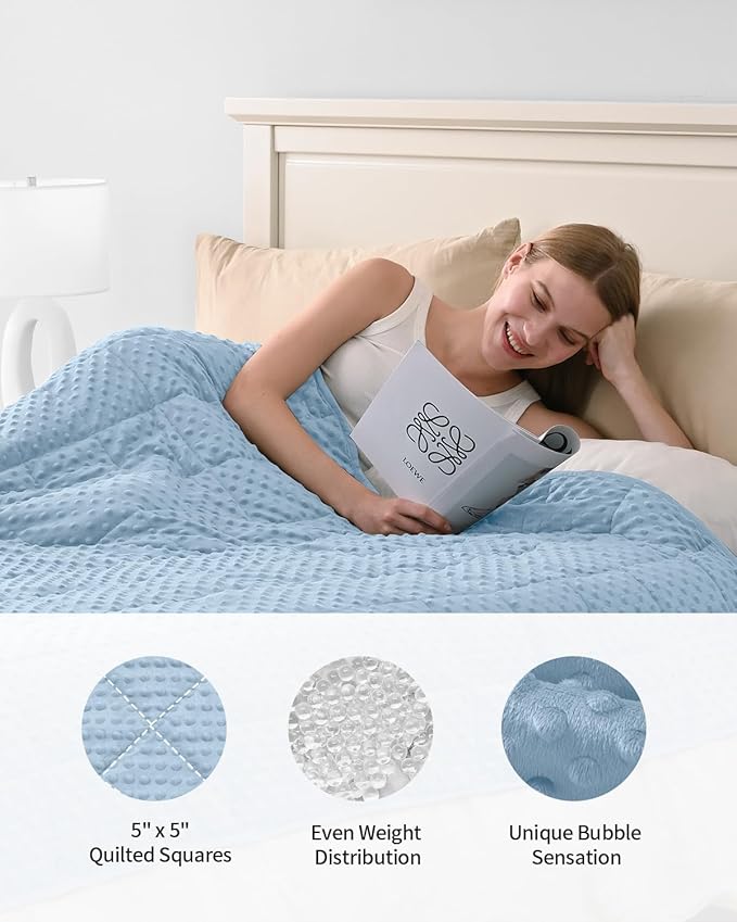Mr. Sandman Weighted Blanket for Adults Queen Size 20 lbs, Soft Cooling Heavy Minky Blanket for Sleep, Washable Throw Blanket with Glass Beads, 60 x 80 Inches, Light Blue