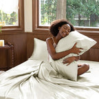 CozyLux Satin Sheets Full Size Sheets - 4 Piece Silky Full Size Bed Sheets, Luxury Cream Full Bed Set with Smooth and Soft Microfiber, Includes 1 Fitted Sheet, 1 Flat Sheet and 2 Pillowcases