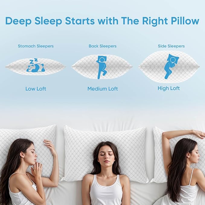 OAISZ Shredded Memory Foam Pillow, Queen Size Cooling Adjustable Firm Bed Pillow for Sleeping, Washable Removable Cover, Ideal for Side, Back & Stomach Sleepers