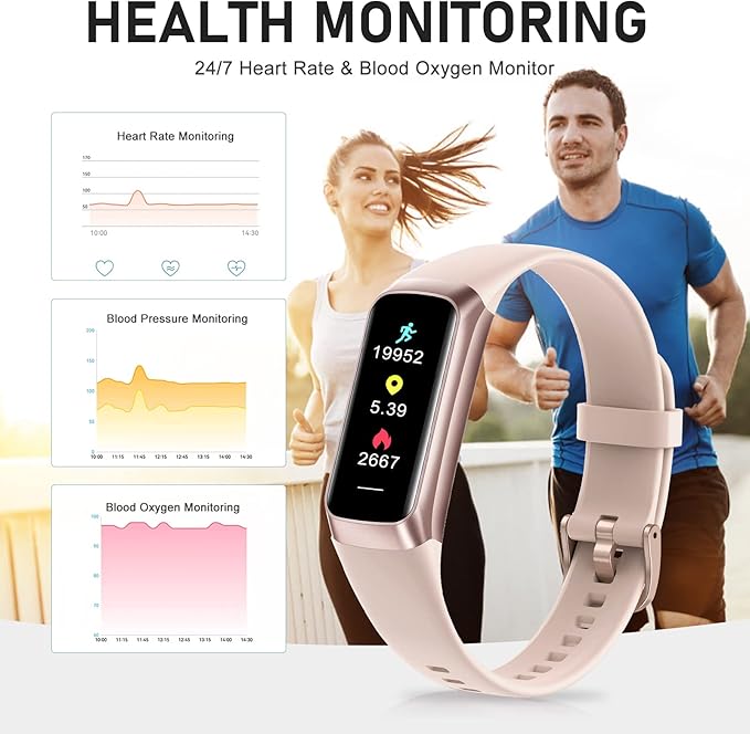 Fitness Tracker, Activity Trackers with 24/7 Heart Rate, Blood Oxygen Blood Pressure Sleep Monitor, Step Counter with 1.1" AMOLED Touch Color Screen, Calorie Pedometer Health Smart Watch for Women Men