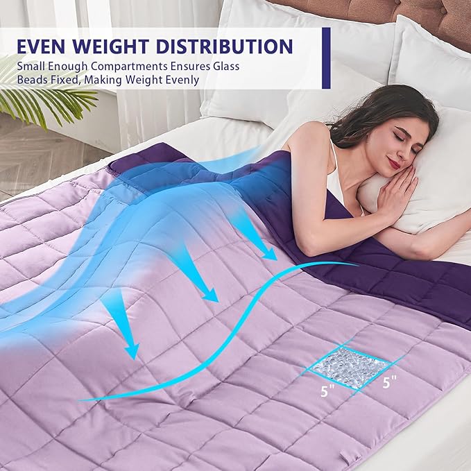 yescool Weighted Blanket for Adults (17 lbs, 60" x 80", Purple) Cooling Heavy Blanket for Sleeping Perfect for 110-130 lbs, Queen Size Breathable Blanket with Premium Glass Bead, Machine Washable