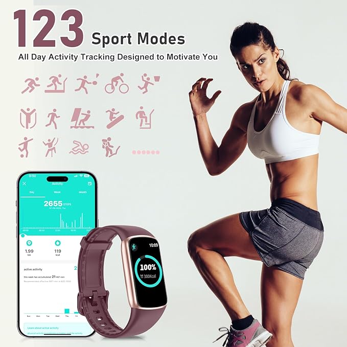 Zeacool Fitness Tracker with 24/7 Heart Rate, Blood Oxygen Sleep Monitor, 123 Sports Modes Calories Smart Watch,IP68 Waterproof Step Counter Activity Trackers Health Pedometer for Women Men