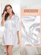 Women's Short Satin Robe Silky Bathrobes Bridal Bridesmaid Kimono Robe V-Neck Sleepwear S-XXL