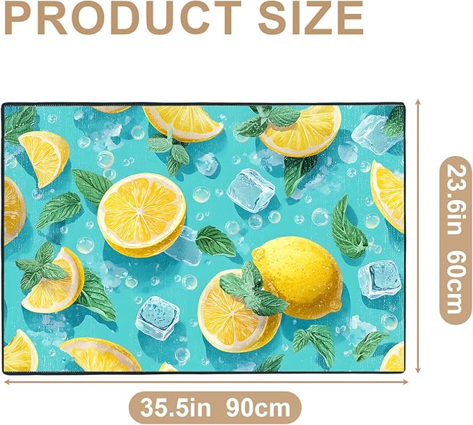 Lemon Area Rug 2x3 ft Entry Rug Washable Boho Rugs Non Slip Low Pile Floral Door Mat Small Carpet for Bedroom, Bedside, Kids Room, Office, Dining Room
