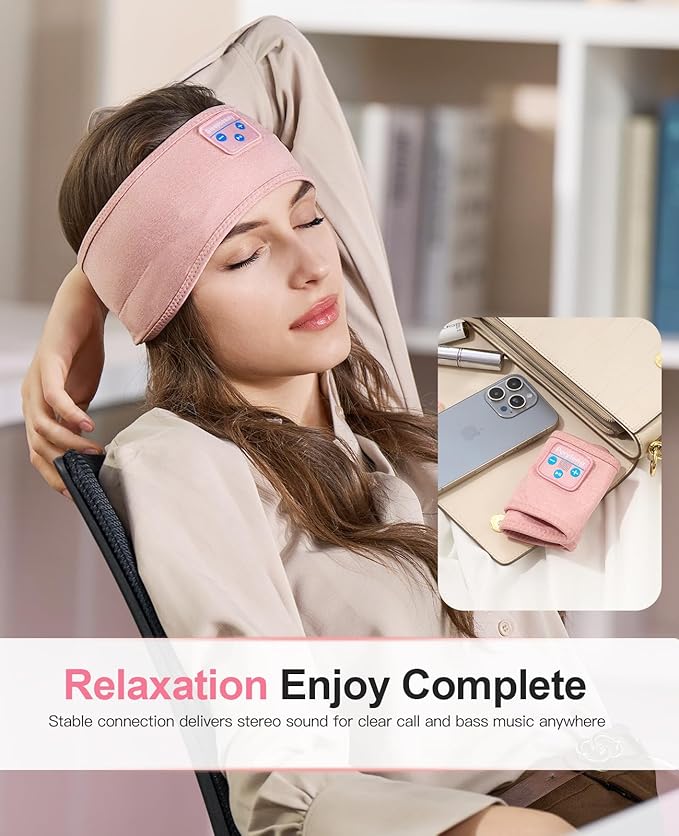 Sleep Headphones Bluetooth 5.4 Headband, Wireless Sleeping Headphones for Side Sleepers, Ultra-Thin HD Stereo Speakers, Over-Ear Headphones Sports Headband Sleep Mask for Sleeping Travel Airplane