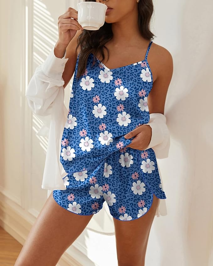 Ekouaer Satin Pajama Sets for Women 2 Piece Silky Cami Pj Set Soft Nightwear Lingerie Sleepwear Set