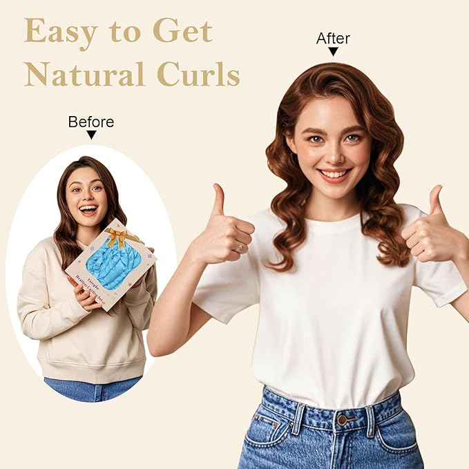 Satin Heatless Hair Curler Curls Overnight Hair Curlers to Sleep in, Hair Curlers No Heat Curls Overnight, Heatless Curling Set for Women Long Hair - 8 Pcs (Blue)