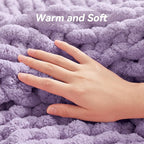 Negwoo Chunky Knit Throw Blanket, 80''*90'' Knitted Throw Chenille Yarn for Bed Couch, Handmade Light Purple Crochet Big Thick Blanket, Machine Washable Cute Comfy Blanket for Home Decor