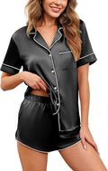 Ekouaer Womens Silk Satin Pajamas Set Short Sleeve Sleepwear Button Down Loungewear 2 Piece Pjs Shorts Set S-5X Plus Size