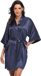 Women's Satin Kimono Robe Wedding Getting Ready Silky Bathrobe Short Bridesmaid Dressing Gown
