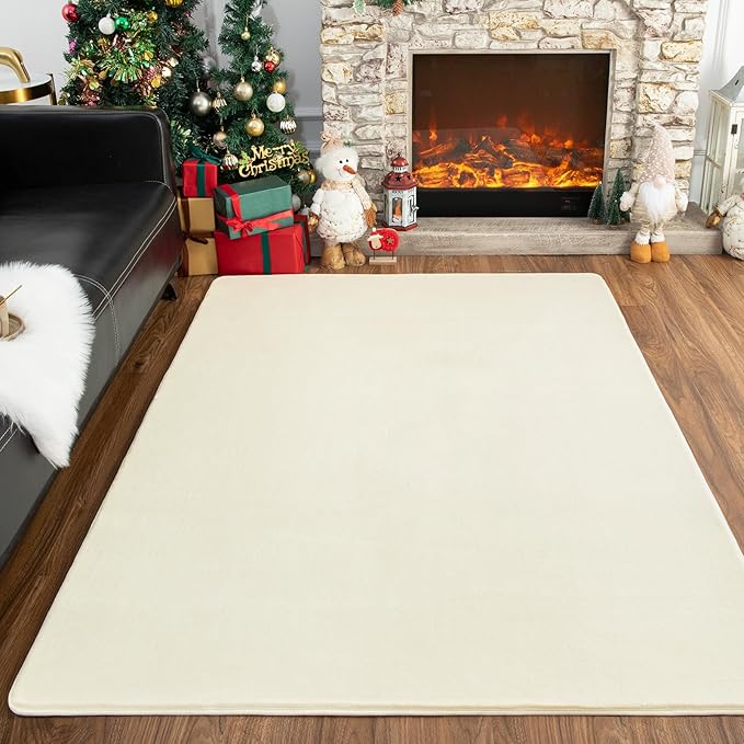 Przemy Washable Area Rug for Bedroom Living Room, 4x6 Feet Cream Memory Foam Rug, Super Soft Modern Indoor Carpet for Bedside Kids Room Girls Boys Dorm Nursery Decor Mat