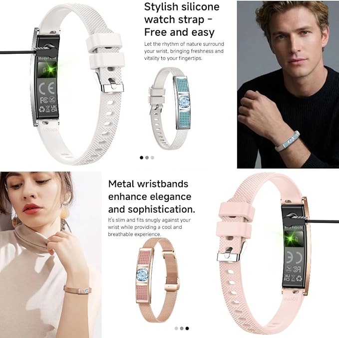 Smart Bracelet for Women,Fitness Tracker with Interchangeable Straps, Activity & Sleep Monitor with Heart Rate SpO2, Lightweight Waterproof Smart Wristband, Free App (Silver)
