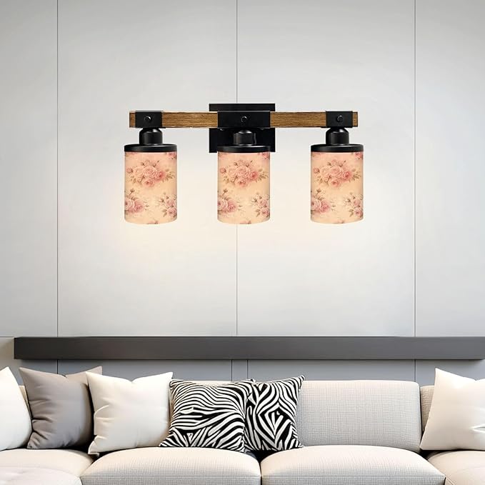 Vanity Lights for Bathroom Wall Lights for Bedroom Living Room Soft Pink Roses Floral Light Modern Bathroom Light Fixtures Wall Sconces 3 Light Home Decor