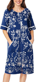 Ekouaer Women Zipper Robe Short Sleeve Duster Housecoat Short Bathrobes Zip Front Nightgown with Pockets S-3XL