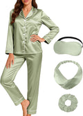 EPLAZA Silk Pajamas for Women Satin Pajamas Set 5 Pcs Long Sleeve Print Pattern Button Down Pjs Sleepwear Loungewear Set