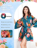 EPLAZA Silk Robes for Women Satin Robe Short Sexy Print Flower Kimono Loungewear Wedding Bridal Party