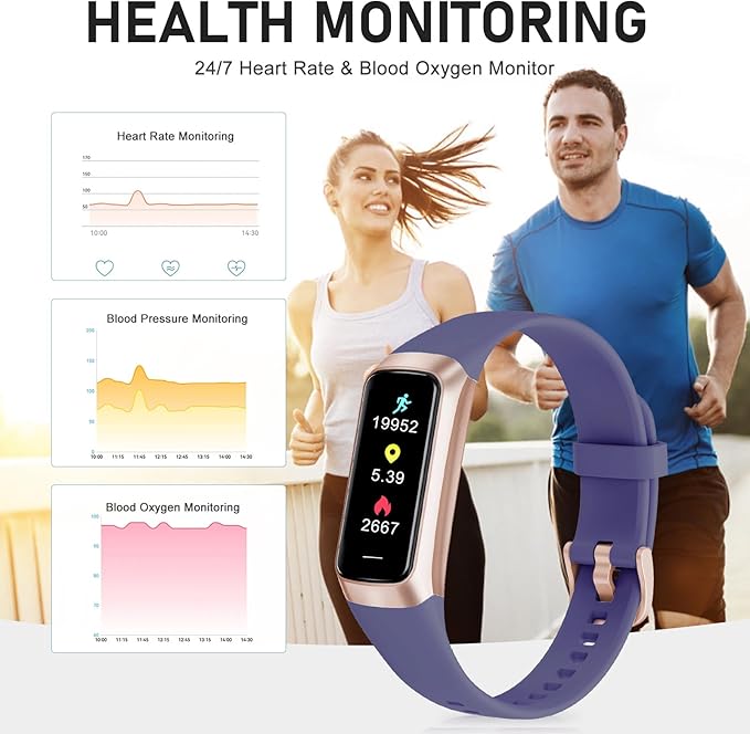 Fitness Tracker, Activity Trackers with 24/7 Heart Rate, Blood Oxygen Blood Pressure Sleep Monitor, Step Counter with 1.1" AMOLED Touch Color Screen, Calorie Pedometer Health Smart Watch for Women Men