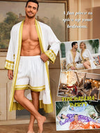 ChiaoLezhee Men's Luxury Silky Robe & Shorts Set, 2PC Lightweight Satin Pajamas with Pockets, Opulent Baroque Kimono Gifts