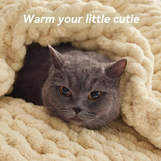 Negwoo Chunky Knit Throw Blanket, 80''*90'' Knitted Throw Chenille Yarn for Bed Couch, Handmade Oatmeal Crochet Big Thick Blanket, Machine Washable Cute Comfy Blanket for Home Decor
