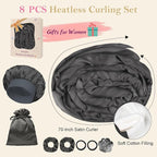 Satin Heatless Hair Curler Curls Overnight Hair Curlers to Sleep in, Hair Curlers No Heat Curls Overnight, Heatless Curling Set for Women Long Hair - 8 Pcs (Dark Gray)