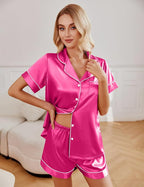 Ekouaer 2 Pack Pajama Sets for Women Silk Satin Pj Short Sleeve Button Down Sleepwear Top and Shorts Summer Lounge Set S-XXL