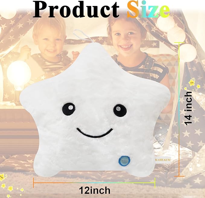 LED Night Light Up Star Pillow for Kids Pillows Stuffed Animals for Girls Boys Children Teens Adults Plushie Birthday Christmas Holiday Valentines Doll Gifts,Glow in The Dark Toys Plush White
