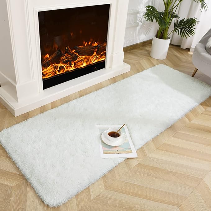 Jelymark Super Soft Shaggy Rug for Bedroom, 2x6 Feet Fluffy Carpet for Living Room, Fuzzy Indoor Plush Area Rug for Home Decor, Furry Floor Rugs for Dorm, Kids Nursery Rug for Girls, Cream White