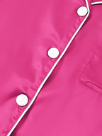 LYANER Women's Silky Satin Pajamas Set Short Sleeve Button Down Shirt With Shorts Pjs Set Sleepwear