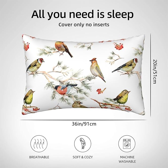 Silk Like Pillowcase for Hair and Skin Watercolor Forest Birds Floral 1 Pack Satin Pillowcase with Hidden Zipper Soft Breathable Smooth Cooling Pillow Cover King Size for Bedroom Sofa 20”x36”