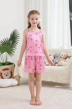Weixinbuy Girls Pajamas Silk PJS Set Sleeveless Pajama Tank Elastic Waist Shorts Sleepwear Kids Summer Nightwear Clothes Set