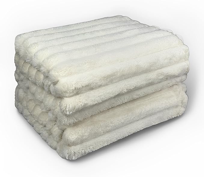 Faux Fur Blanket Twin/Twin XL - 60x80 Inch Soft & Warm Fluffy Throw for Bed, Sofa, Camping | 350GSM Cloud-Touch Microfiber | Cozy Essentials for Travel & Movie Nights, Striped White