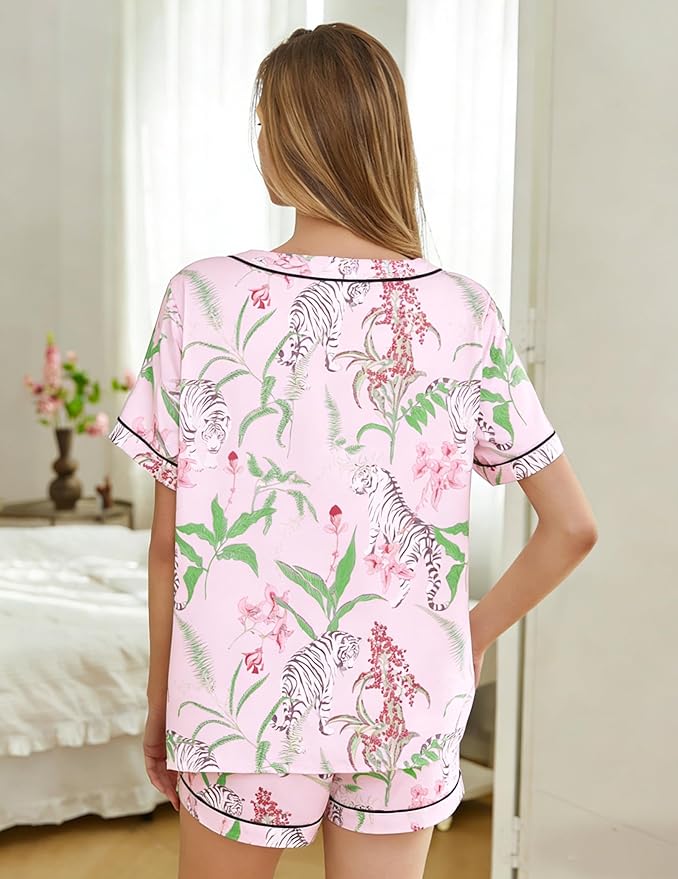 ASTANFY Valentines Day Pajamas Women 2 Piece Silk Valentine Pjs Cute Heart Pajamas V Neck Satin Sleepwear Loungewear Set