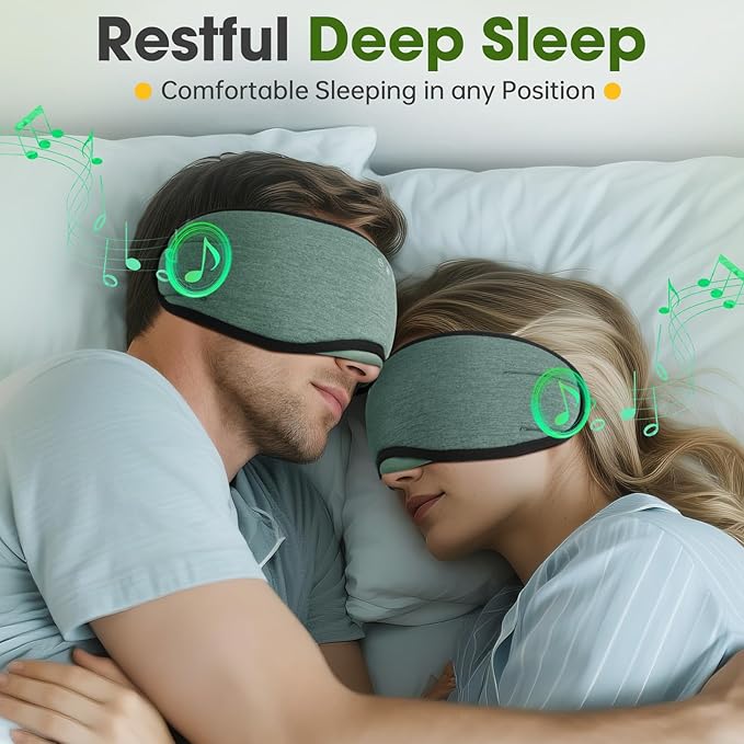 Sleep Mask with Bluetooth Headphones, Blackout Sleep Headphones for Side Sleepers, Ultra-Thin Bluetooth 5.4 Stereo Speaker Eye Mask for Travel, Meditation, Cool Gadgets (Grey)