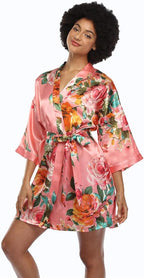 MissNina Women's Floral Satin Kimono Robes Short Silky Bridesmaid Robes Sleepwear