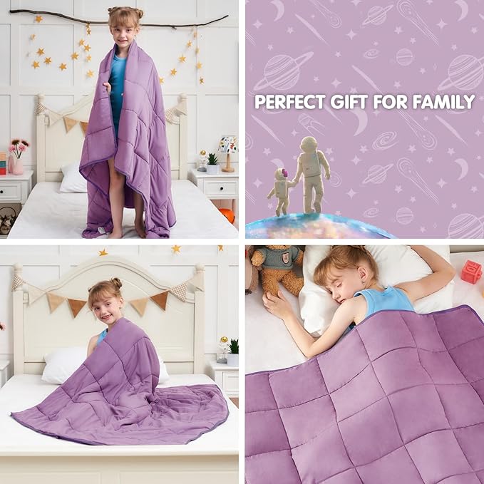 Purple Weighted Blanket Kids 7lbs, 40"x60", Cooling Heavy Throw Blanket for 60-90lbs, Microfiber Soft Thick Big Blankets Weighted Comforter Breathable Gift for Sleeping