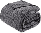 Exclusivo Mezcla Fleece King Size Blanket for Bed, 90x104 Inches Soft Cozy Jacquard Flannel Blankets, Lightweight Fuzzy Plush Warm for Women, Dark Grey