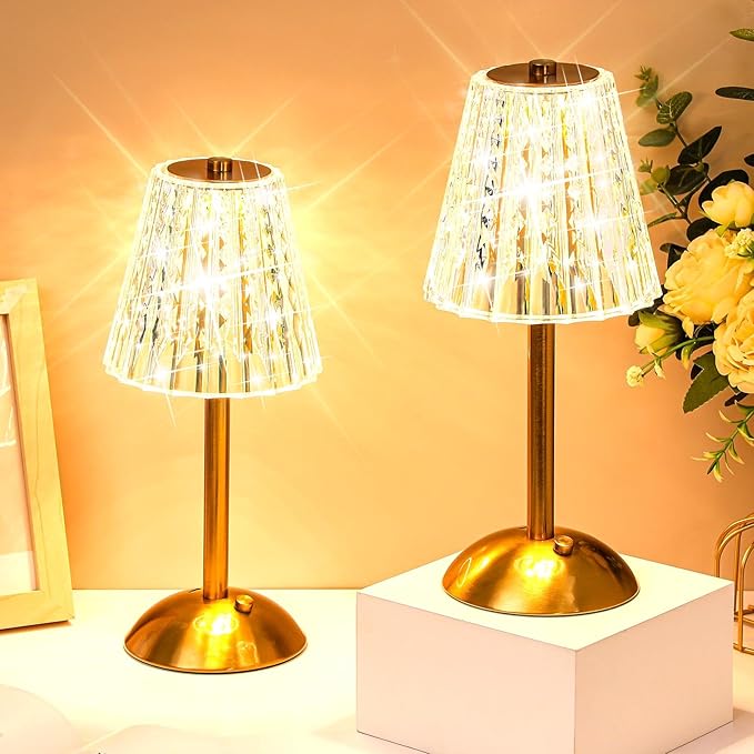 Liliful 1 Pcs Cordless Table Lamp Rechargeable Touch LED Small Gold Portable Battery Operated USB-c Desk Lamp 3 Color Dimmable for Bedroom Living Room Dining (Gold,Classic Style)