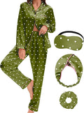 EPLAZA Silk Pajamas for Women Satin Pajamas Set 5 Pcs Long Sleeve Print Pattern Button Down Pjs Sleepwear Loungewear Set