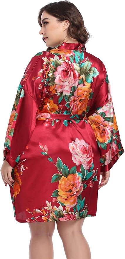 MissNina Women's Floral Satin Kimono Robes Short Silky Bridesmaid Robes Sleepwear