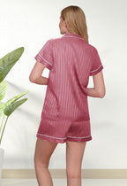 WJing Yi Jia Womens Silk Satin Pajamas Loungewear Two-Piece Sleepwear Button-Down Floral Pj Set XS-4XL