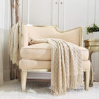 CREVENT Farmhouse Boho Knitted Throw Blanket for Couch Sofa Chair Bed Home Decoration, Soft Warm Cozy Light Weight for Spring Summer Fall (60''X80'' Beige)