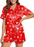 Womens Silky Pajama Sets Short Sleeve Loungewear 2 Pcs Satin Soft Pj Sets Button Down Women's Summer Sleepwear